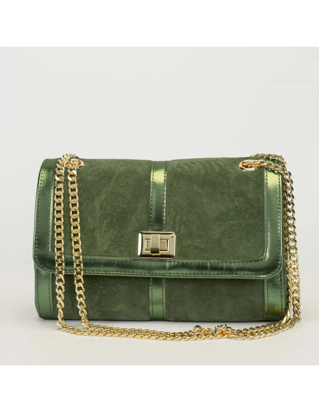 Geanta din piele naturala pentru dama LOULOU, verde velur