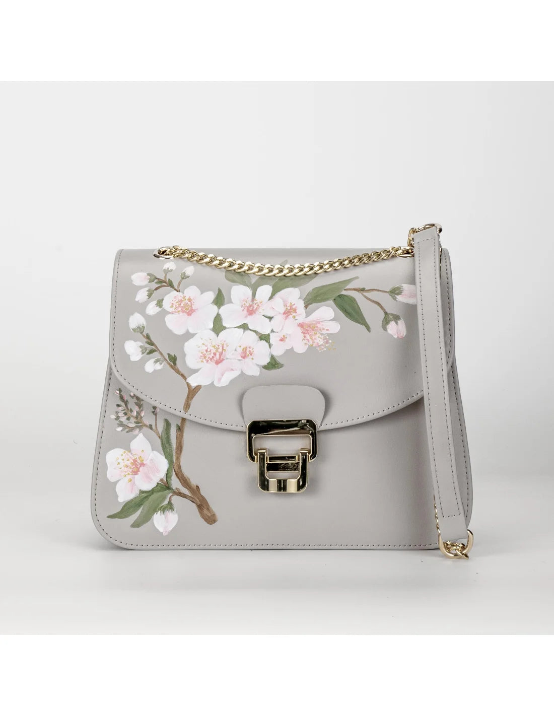 Geanta din piele naturala pentru dama BIANCA crem, pictata manual