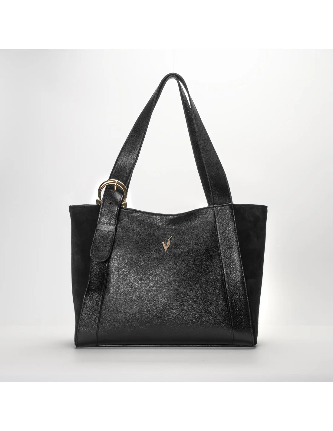 Geanta din piele naturala pentru dama ZARITA negru cu laterale piele intoarsa