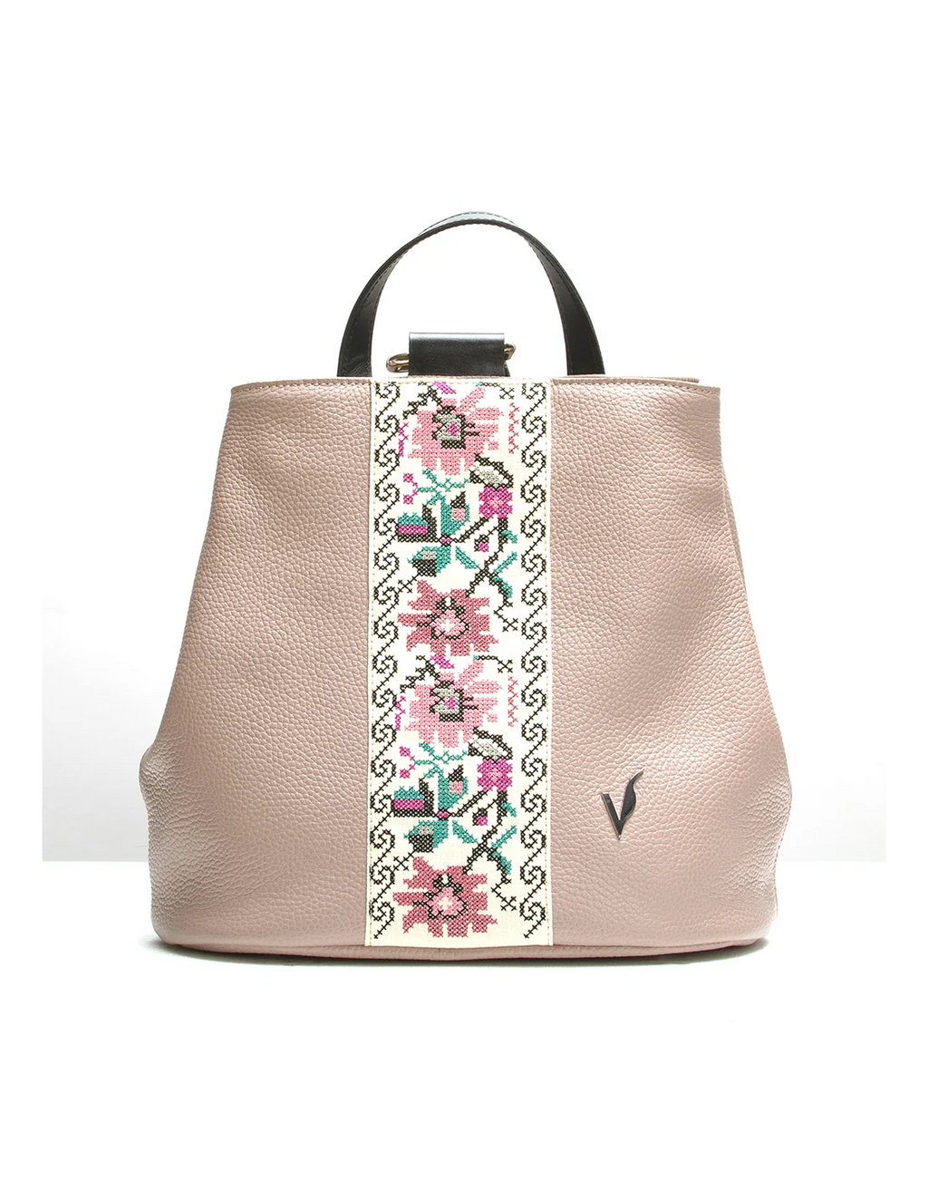 Rucsac din piele naturala, pentru dama, GOLDIE, nude brodat