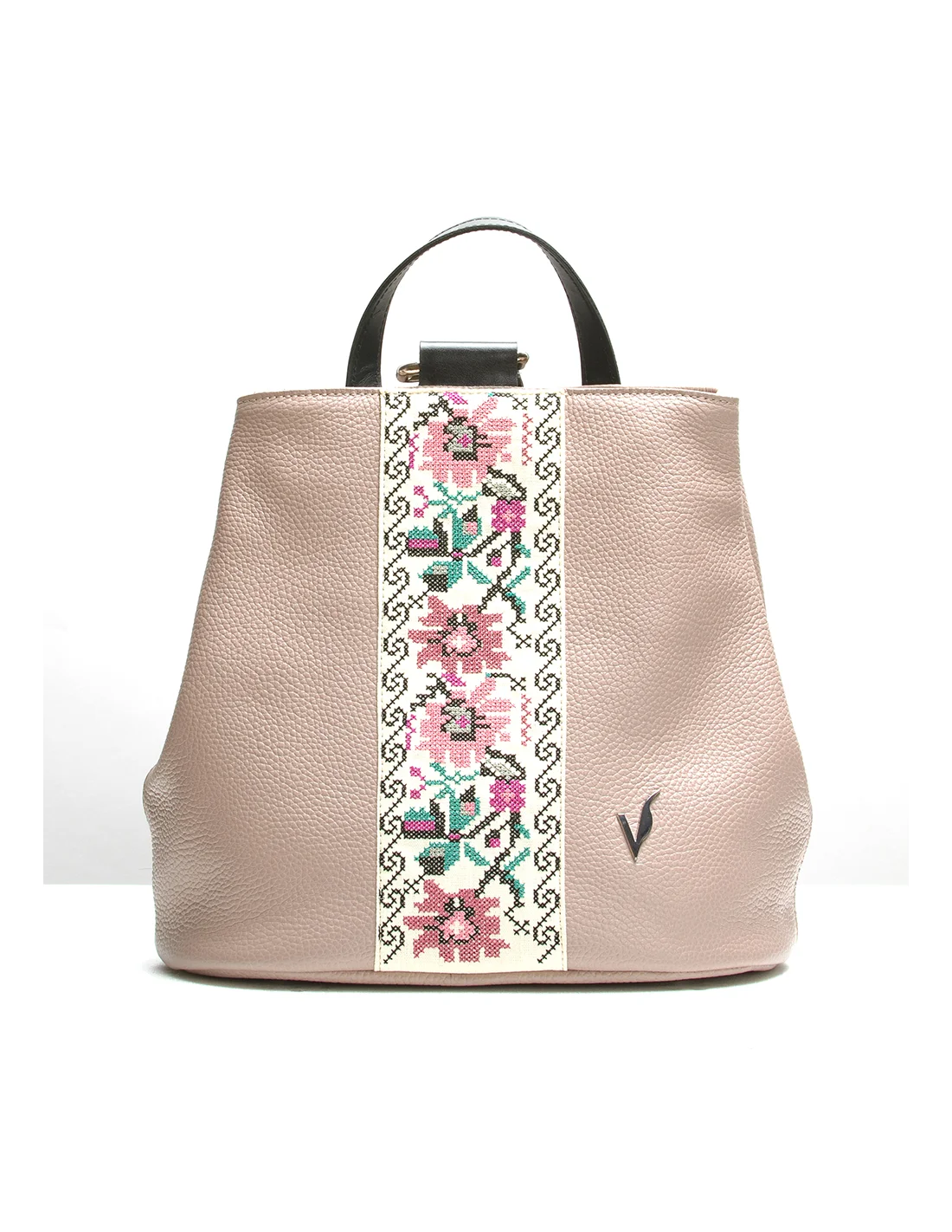 Rucsac din piele naturala, pentru dama, GOLDIE, nude brodat