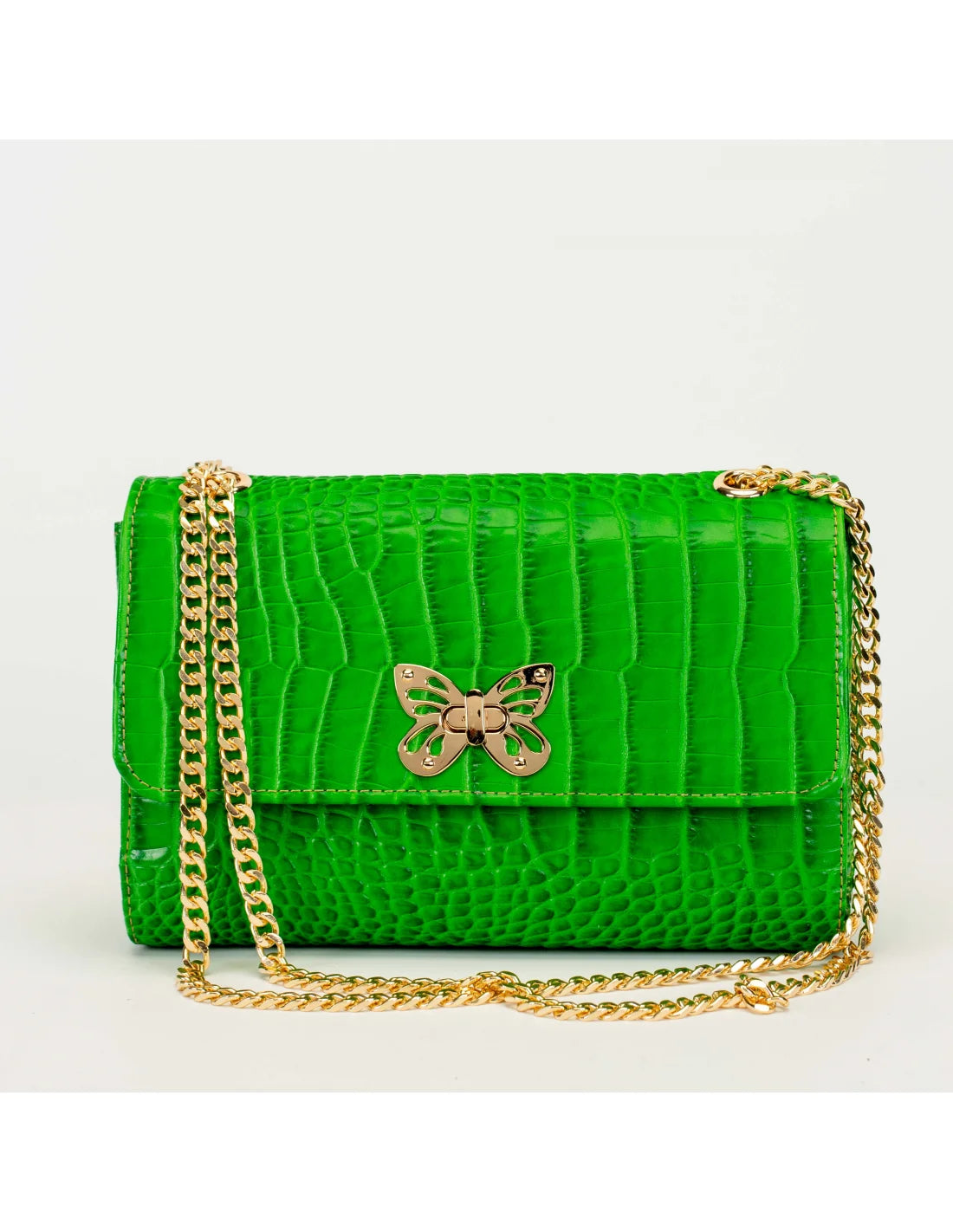 Geanta din piele naturala pentru dama LOULOU, verde deschis croco