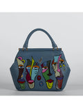 Geanta din piele naturala pentru dama miniIRIS albastru petrol, pictata manual