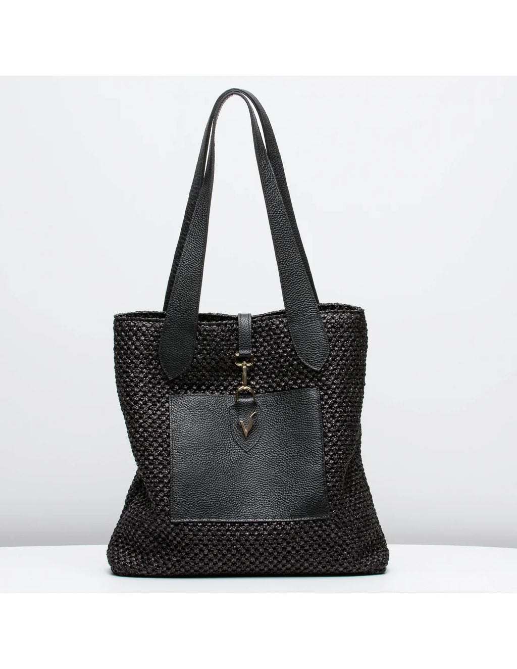 Geanta tote din rafie si piele naturala pentru dama VERONICA, negru