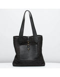 Geanta tote din rafie si piele naturala pentru dama VERONICA, negru