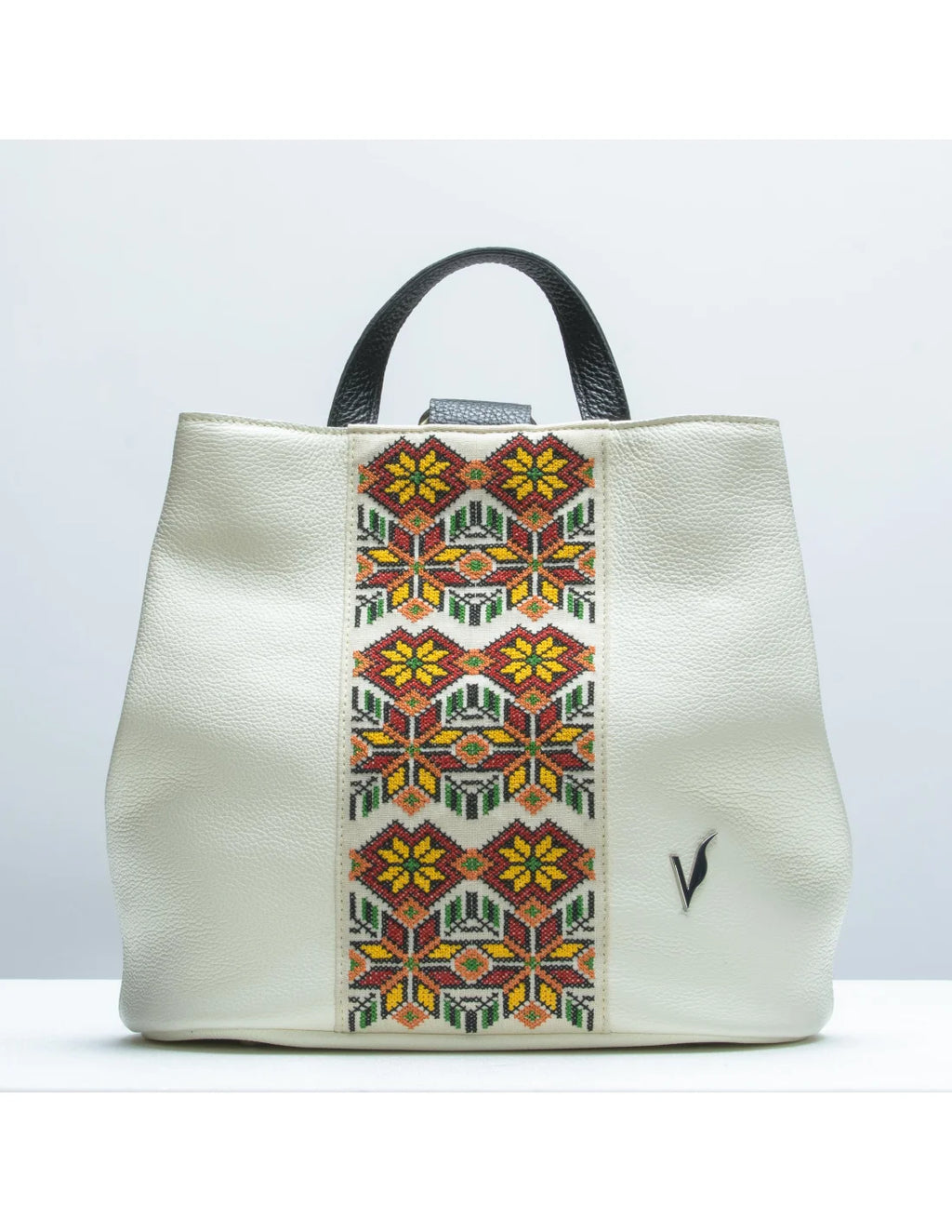 Rucsac cu broderie din piele naturala pentru dama GOLDIE alb