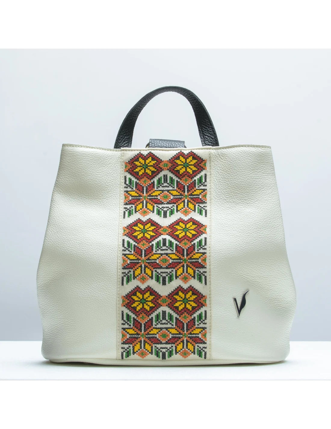 Rucsac cu broderie din piele naturala pentru dama GOLDIE alb