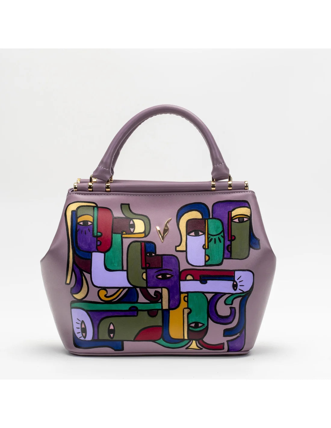 Geanta din piele naturala pentru dama miniIRIS lila lavanda, pictata manual