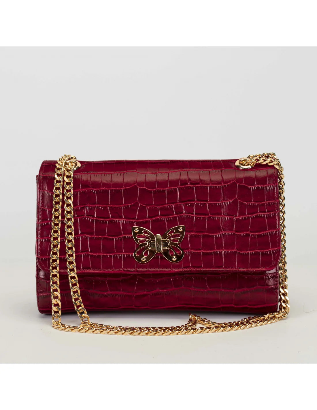 Geanta din piele naturala pentru dama LOULOU, rosu croco