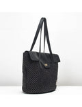 Geanta tote din rafie si piele naturala pentru dama VIOLETA, negru