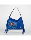 Geanta din piele naturala, pictata manual, boho chic, pentru dama SAMIRA albastru