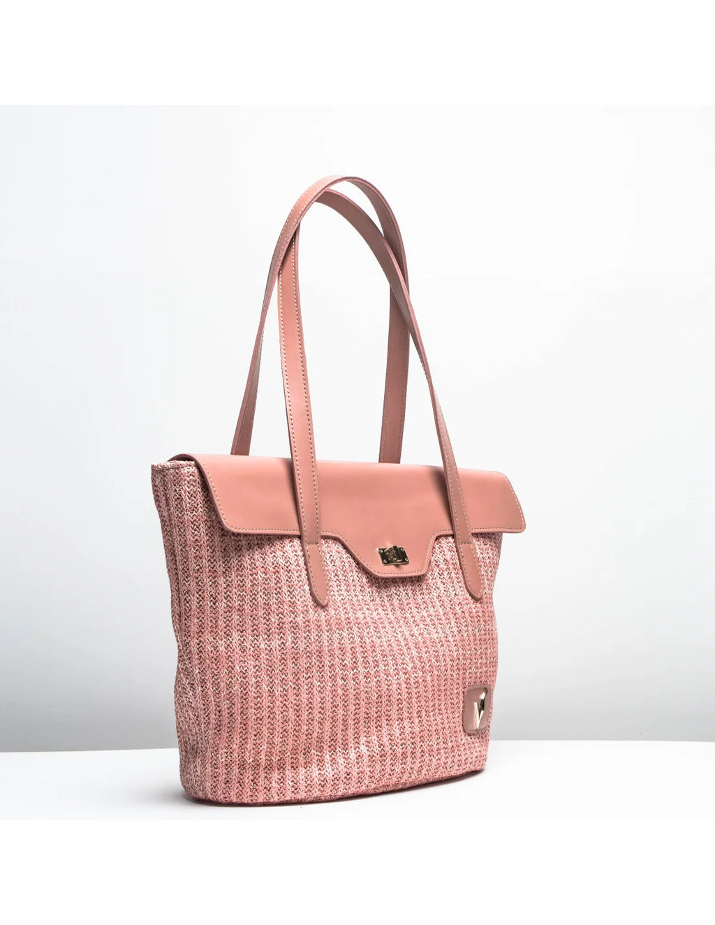 Geanta tote din rafie si piele naturala pentru dama VIOLETA, somon