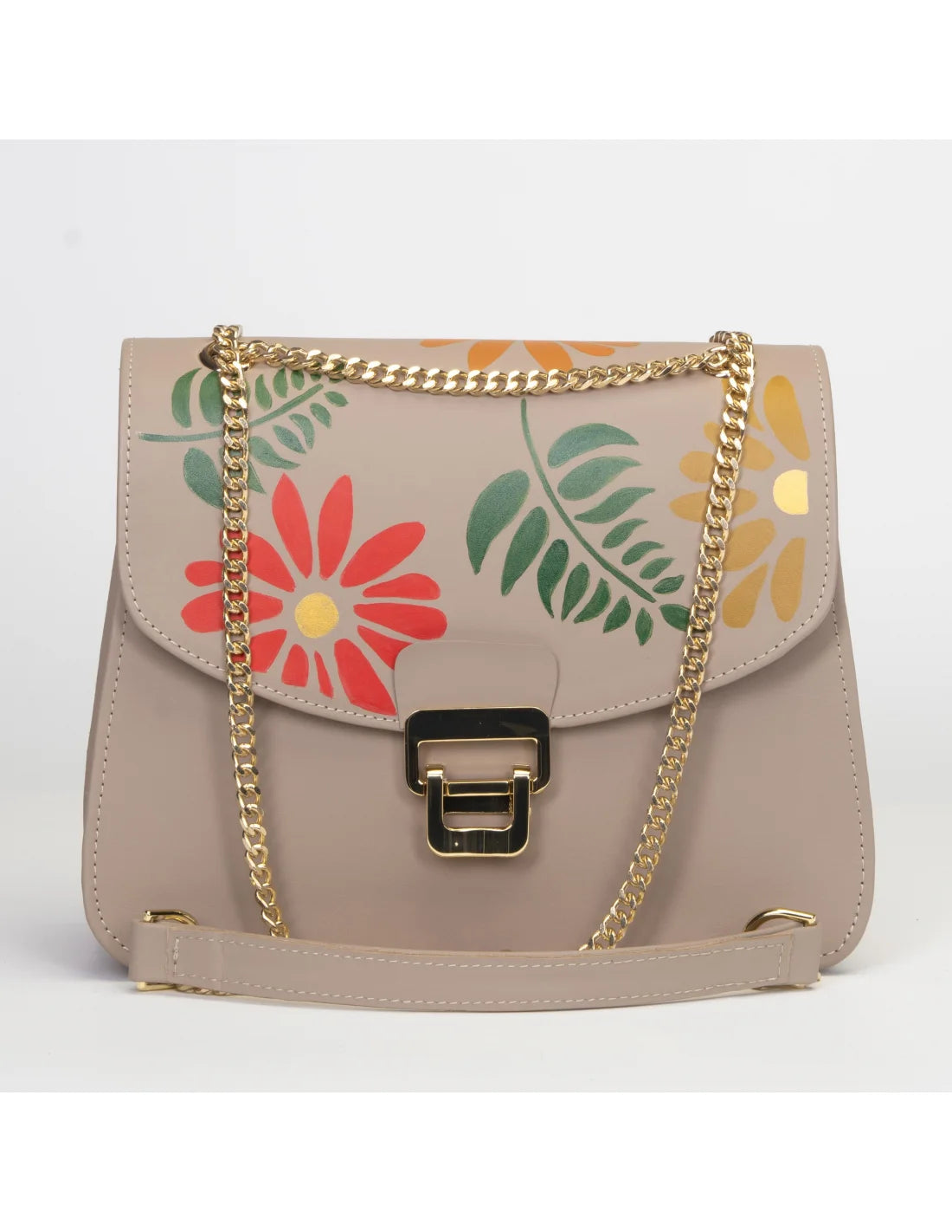 Geanta din piele naturala pentru dama BIANCA bej, pictata manual