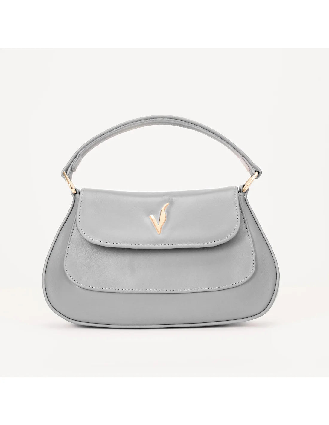 Geanta de mana/ crossbody, din piele naturala, mini SiSi, gri perlat