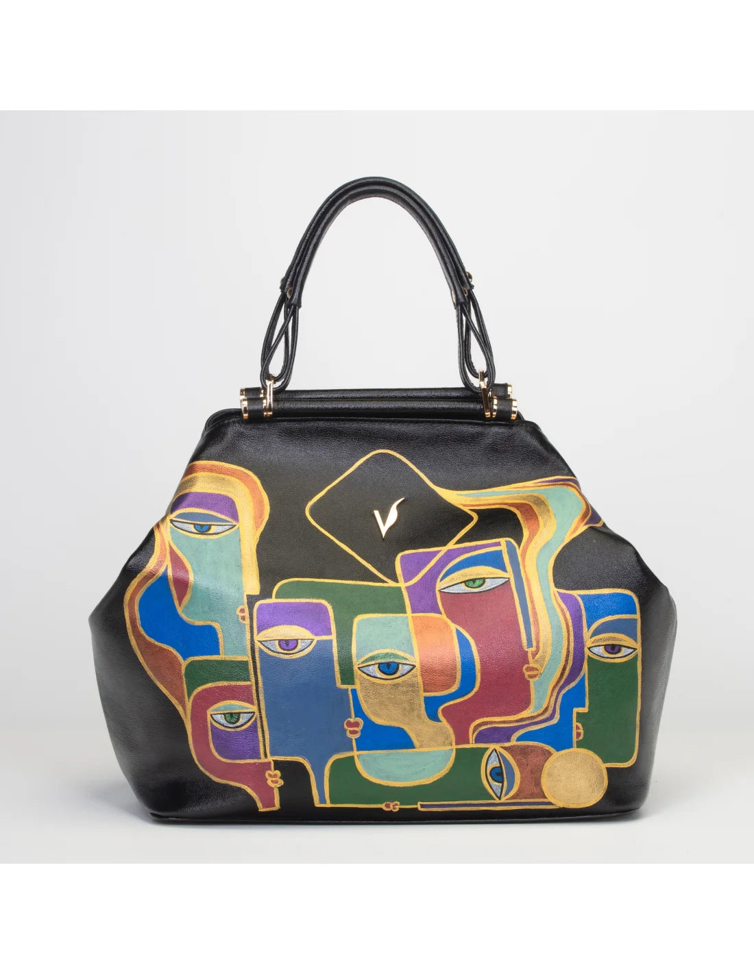 Geanta din piele naturala pentru dama IRIS negru, pictata manual