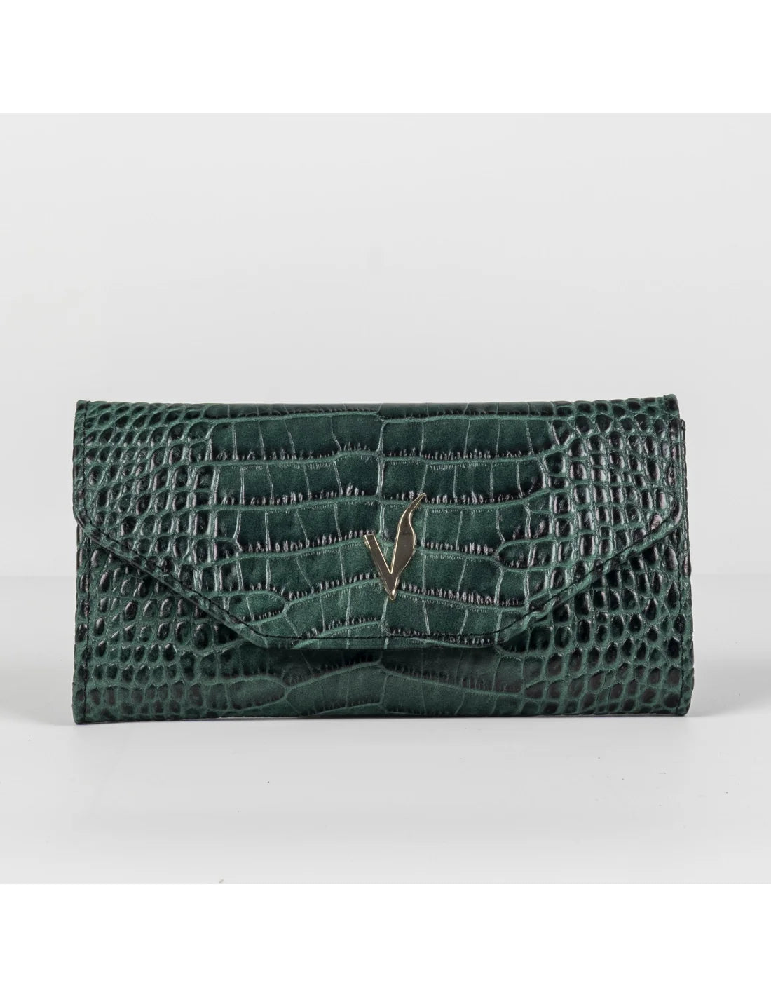 Portofel din piele naturala, verde croco