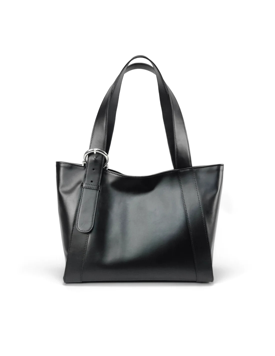 Geanta din piele naturala pentru femei ZARITA negru cu accesorii argintii