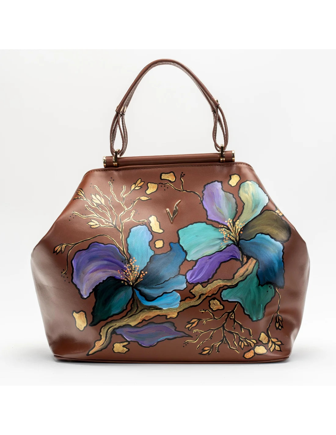 Geanta din piele naturala pentru dama IRIS ciocolata, pictata manual