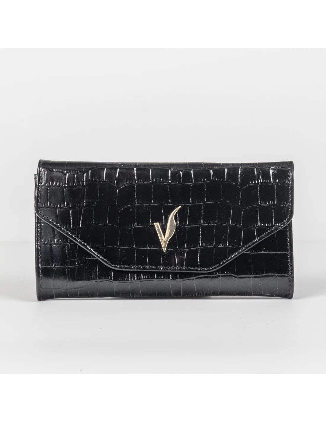 Portofel din piele naturala, negru croco