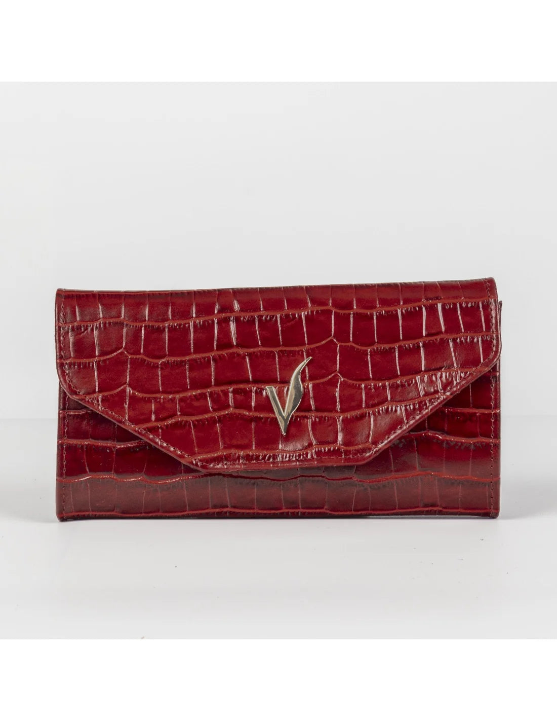 Portofel din piele naturala, rosu croco
