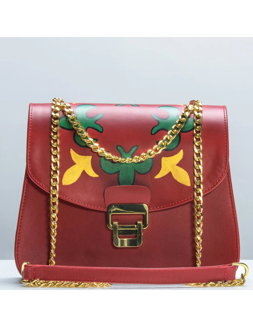 Geanta din piele naturala pentru dama BIANCA rosu, pictata manual