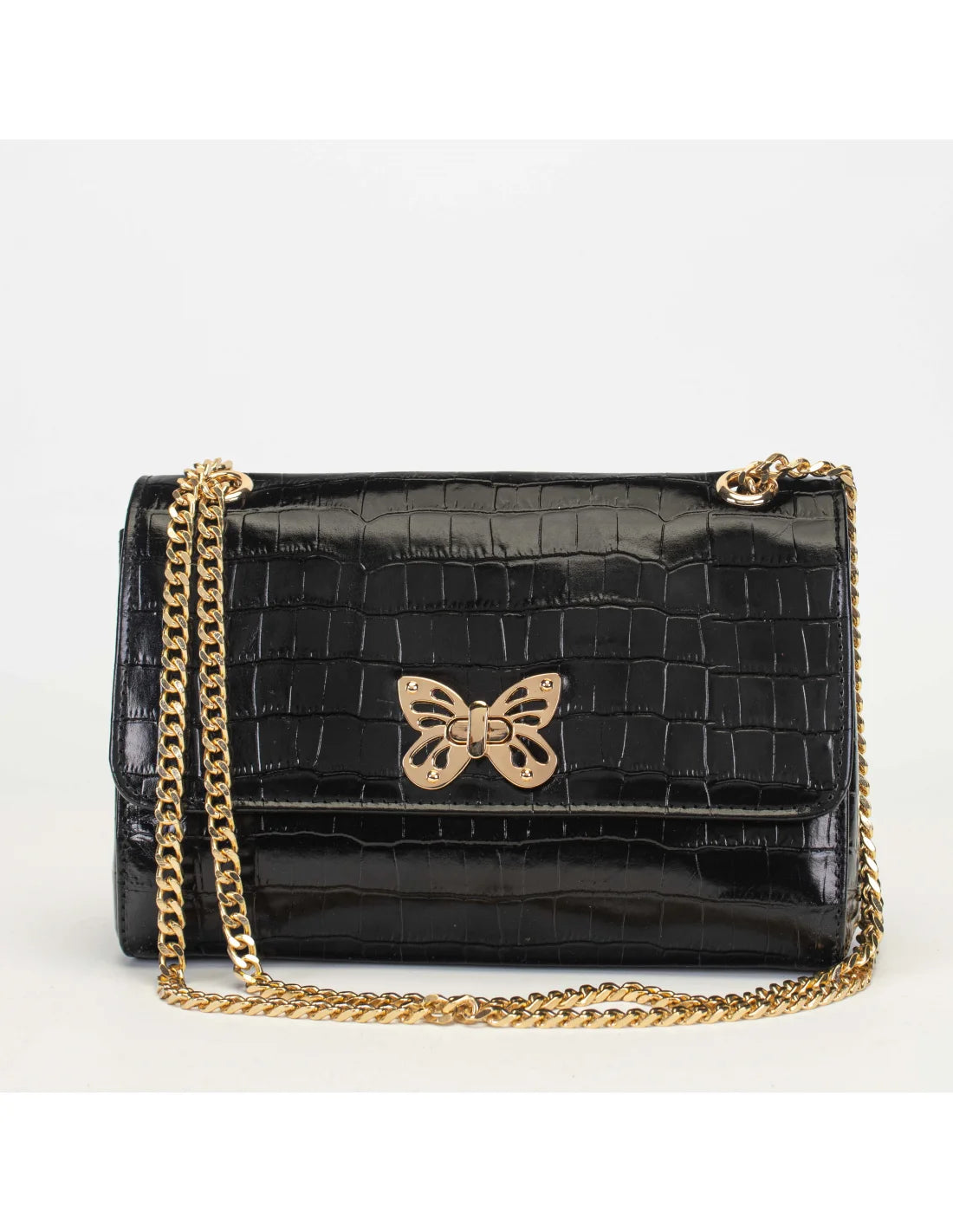 Geanta din piele naturala pentru dama LOULOU, negru croco