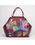 Geanta din piele naturala pentru dama IRIS visiniu, pictata manual