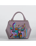 Geanta din piele naturala pentru dama miniIRIS lila, pictata manual
