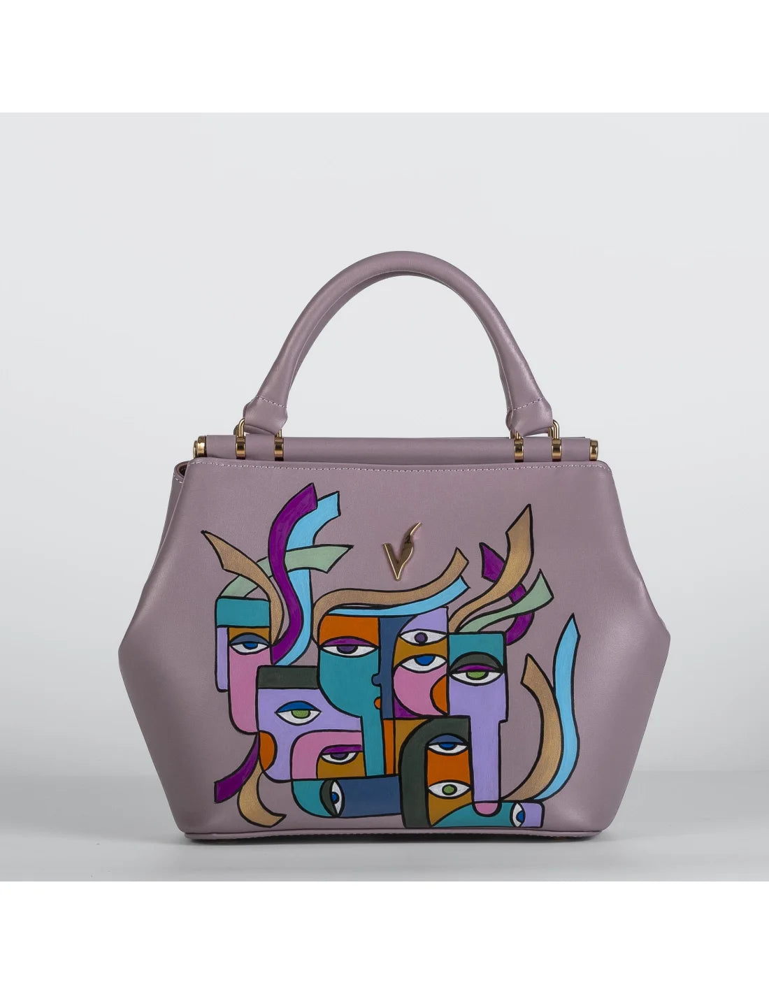 Geanta din piele naturala pentru dama miniIRIS lila, pictata manual