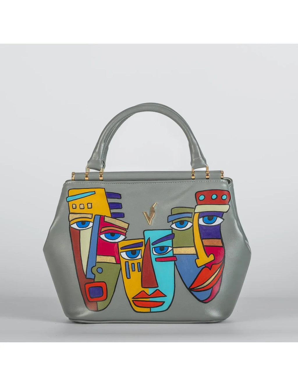 Geanta din piele naturala pentru dama miniIRIS gri verzui, pictata manual