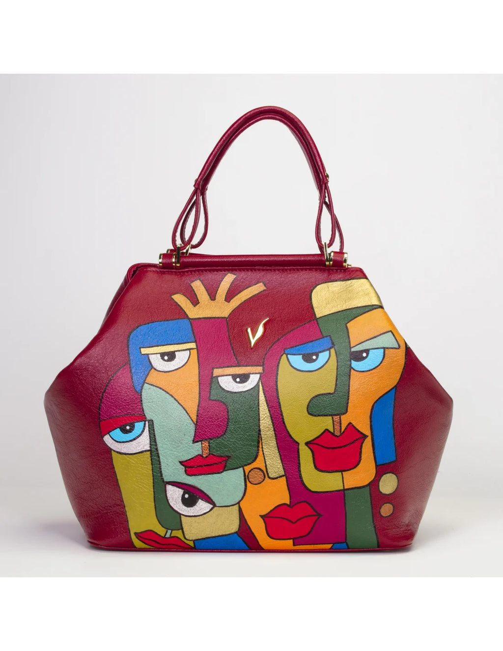 Geanta din piele naturala pentru dama IRIS rosu, pictata manual