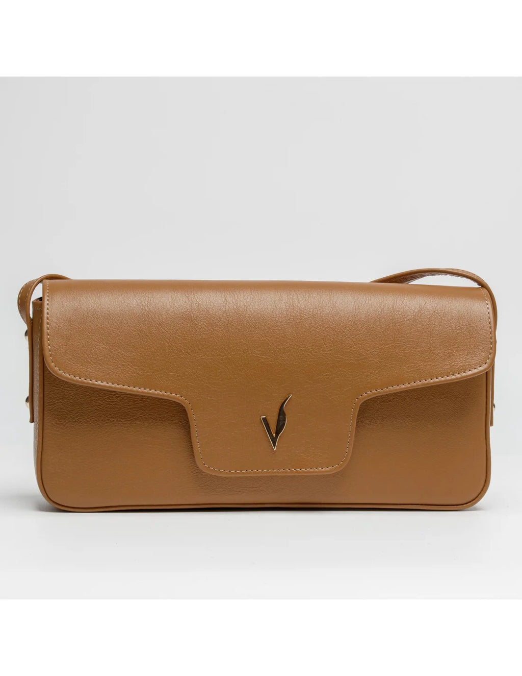 Geanta din piele naturala pentru dama, tip bagheta, SILVIA, camel