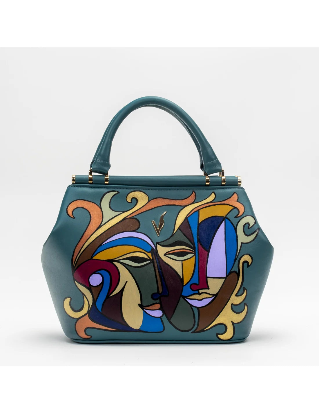 Geanta din piele naturala pentru dama miniIRIS viridian, pictata manual