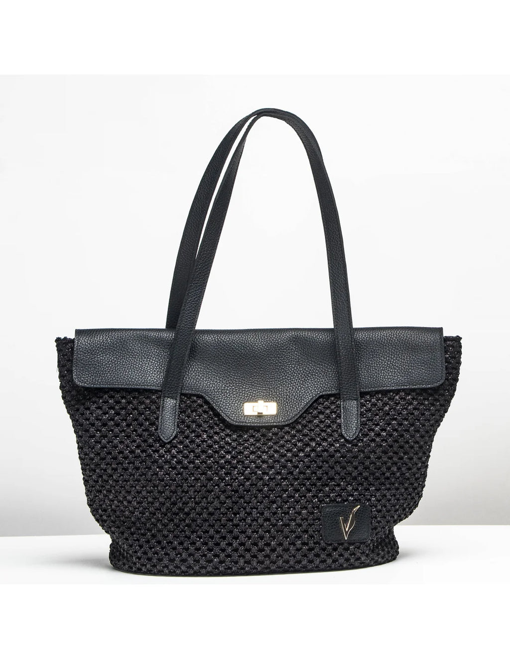 Geanta tote din rafie si piele naturala pentru dama VIOLETA, negru