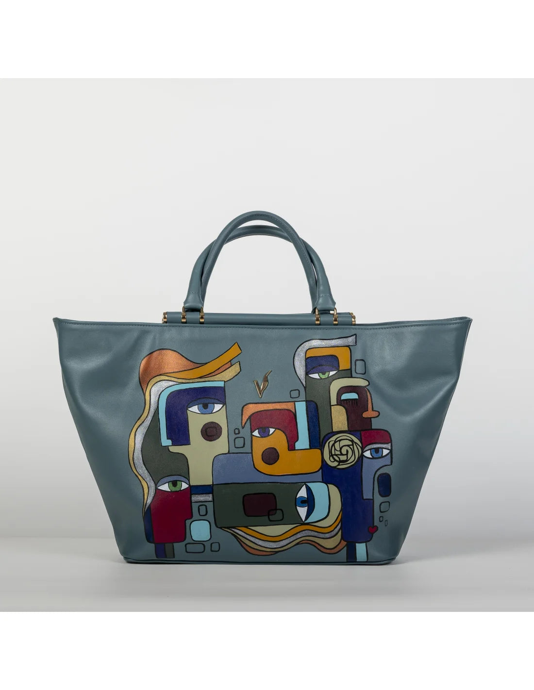 Geanta din piele naturala pentru dama IRIS turcoaz inchis, pictata manual