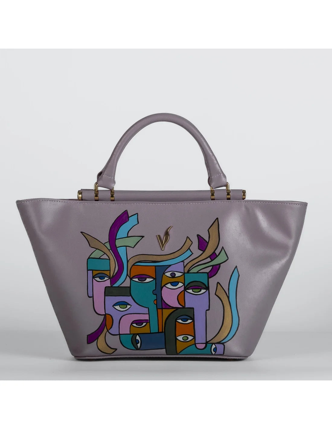 Geanta din piele naturala pentru dama miniIRIS lila, pictata manual