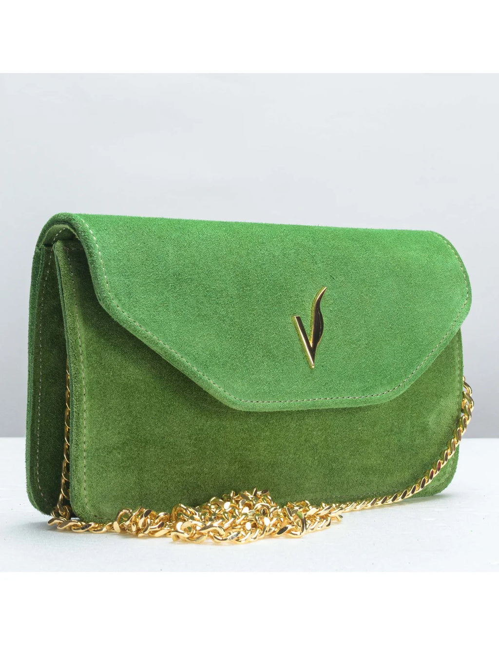 Geanta pentru telefon,piele naturala, SOFIA, flap, verde