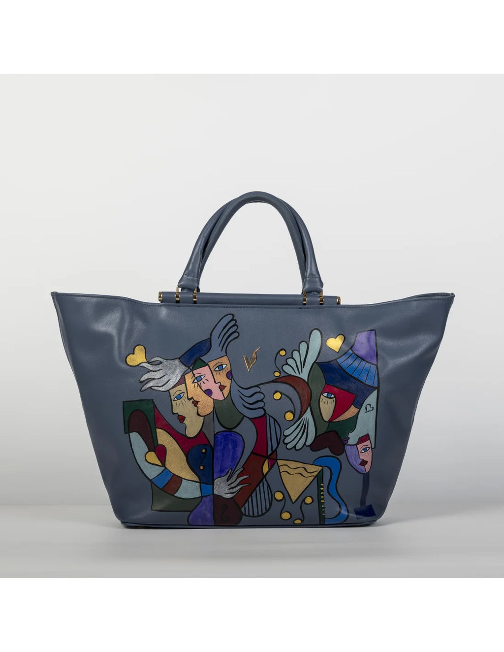 Geanta din piele naturala pentru dama IRIS albastru petrol, pictata manual