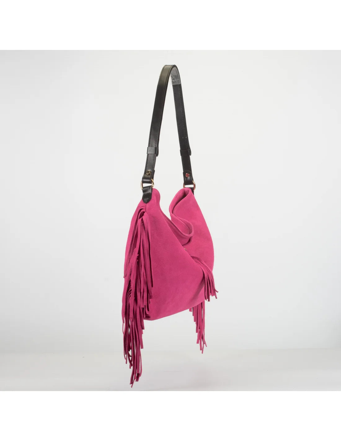 Geanta din piele naturala, boho chic, pentru dama SAMIRA fucsia