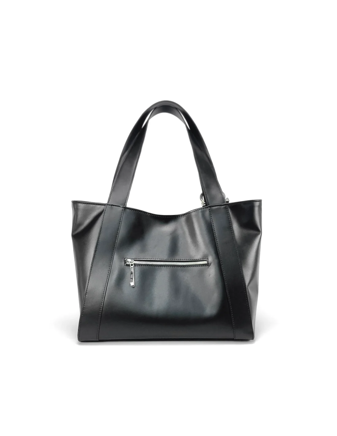 Geanta din piele naturala pentru femei ZARITA negru cu accesorii argintii