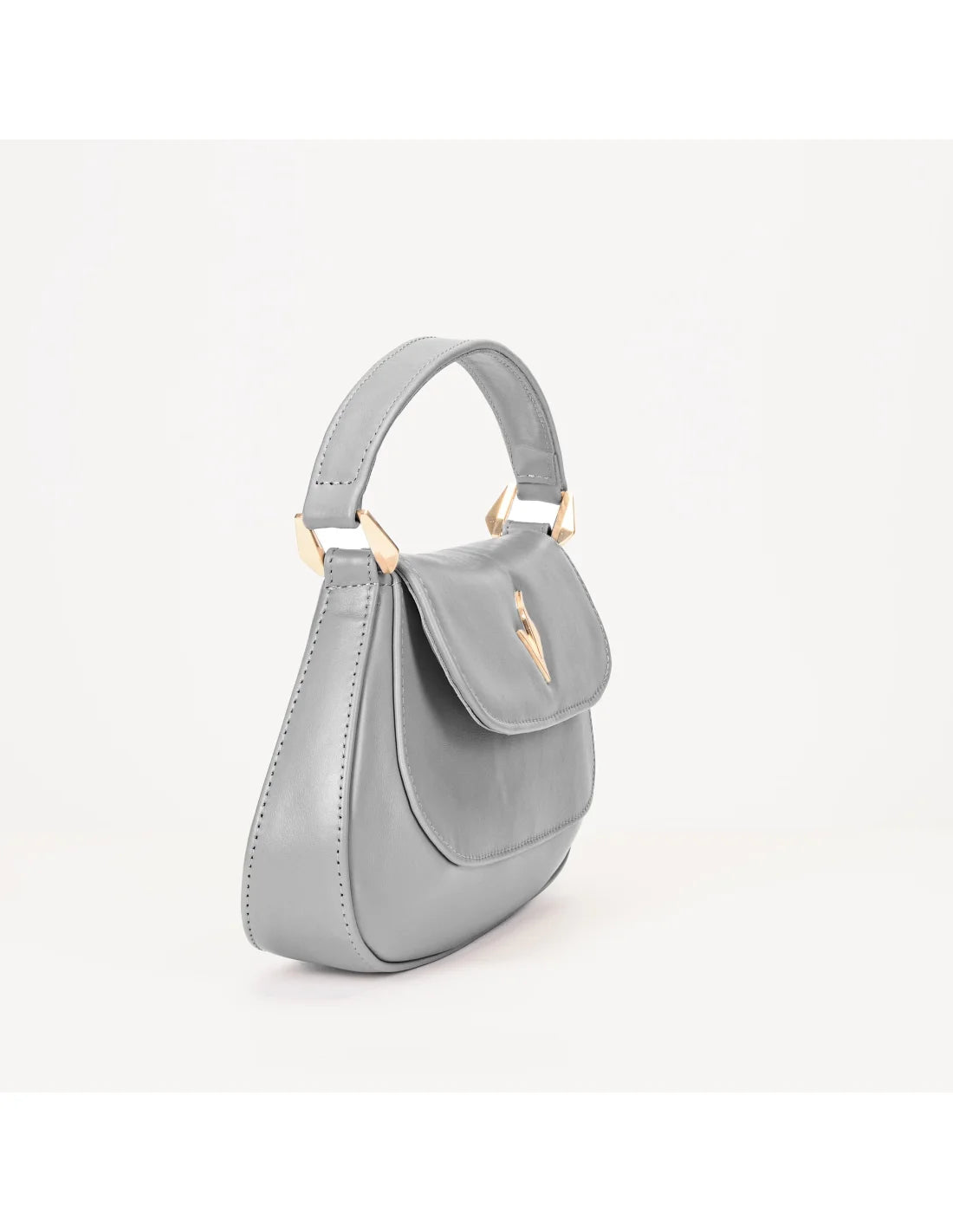 Geanta de mana/ crossbody, din piele naturala, mini SiSi, gri perlat