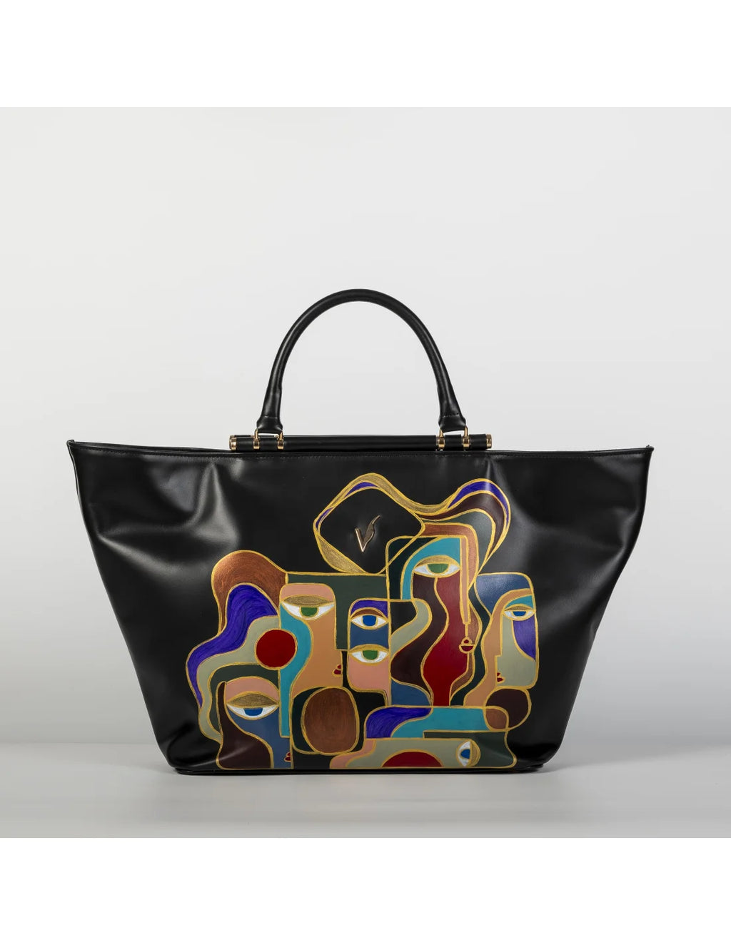 Geanta din piele naturala pentru dama IRIS negru, pictata manual