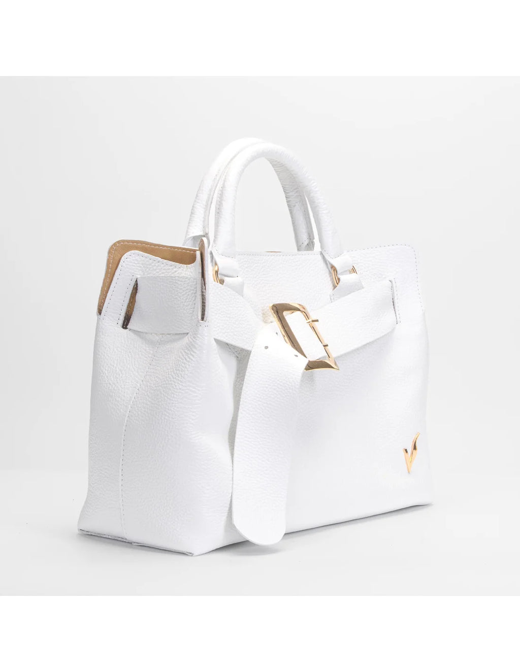 Geanta din piele naturala, pentru dama, TAISA, alb diamant