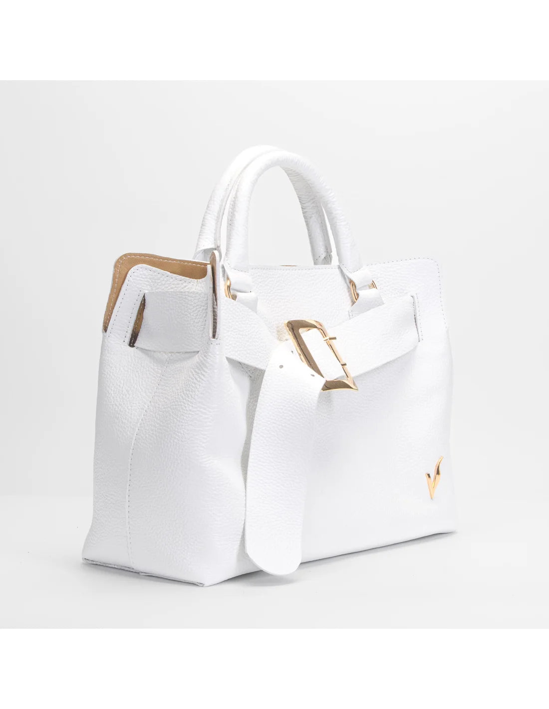 Geanta din piele naturala, pentru dama, TAISA, alb diamant