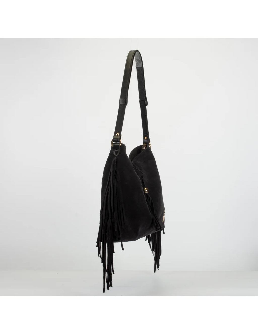 Geanta din piele naturala, boho chic, pentru dama SAMIRA negru