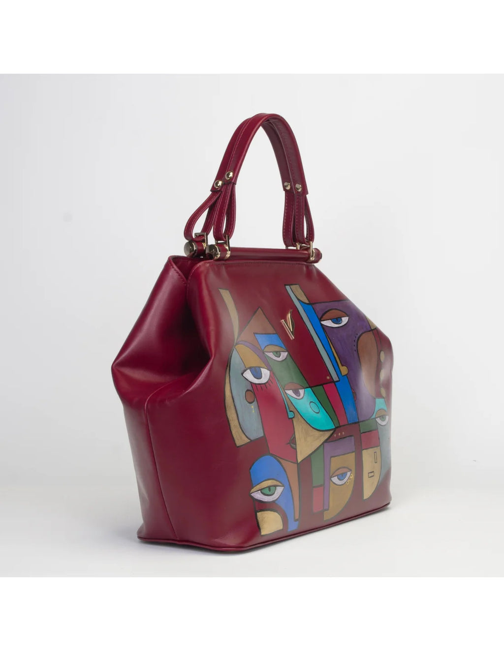 Geanta din piele naturala pentru dama IRIS visiniu, pictata manual