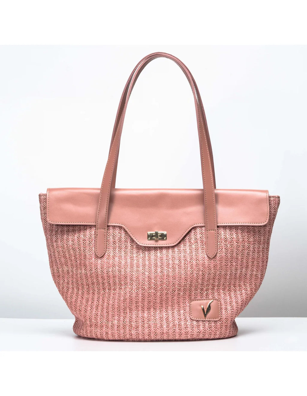 Geanta tote din rafie si piele naturala pentru dama VIOLETA, somon