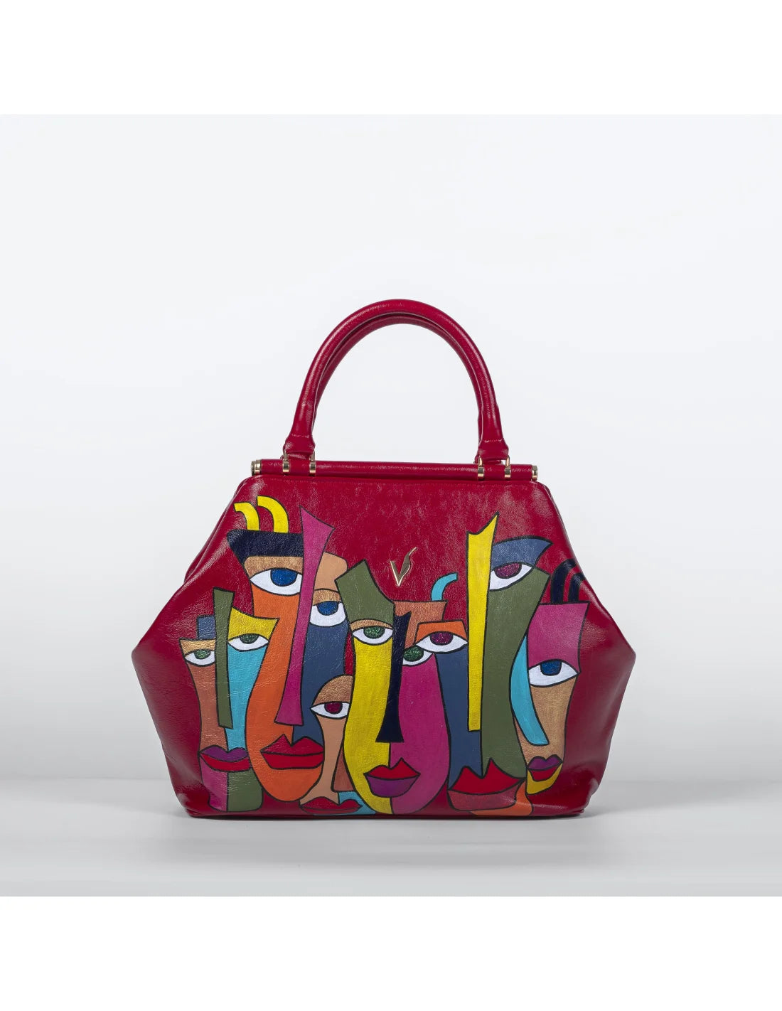 Geanta din piele naturala pentru dama IRIS rosu, pictata manual