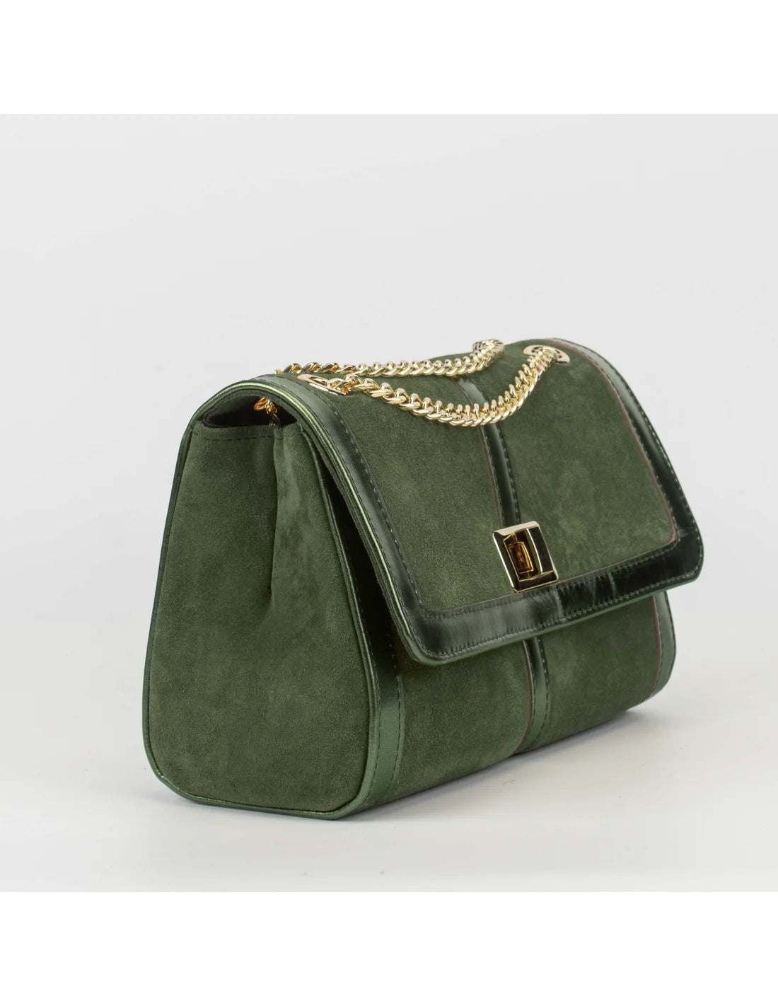 Geanta din piele naturala pentru dama LOULOU, verde velur