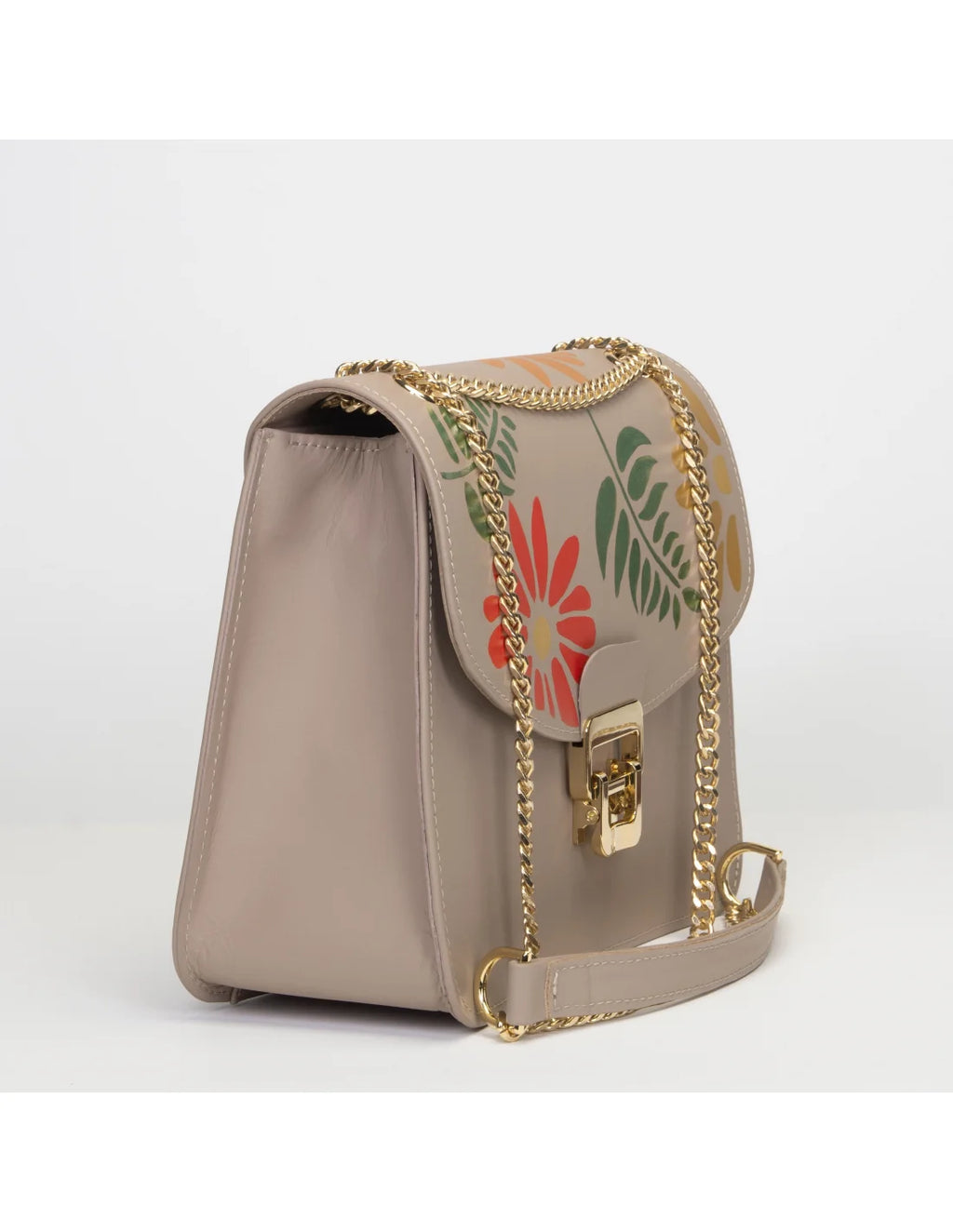 Geanta din piele naturala pentru dama BIANCA bej, pictata manual